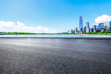 Empty asphalt road and modern city skyline in Shenzhen