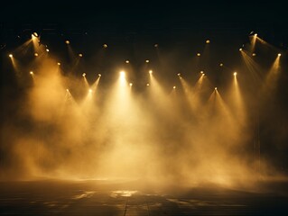 Smoky gold Light Shapes in the Dark,on the empty stage