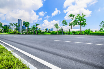 Empty asphalt road and modern city skyline in Shenzhen