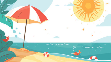 Fototapeta na wymiar Background illustration of summer with sun and umbrel