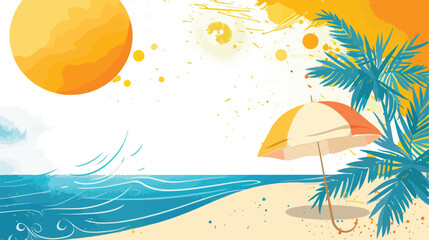Fototapeta na wymiar Background illustration of summer with sun and umbrel