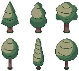 Pixel Art Tree Pack Color 1 64x64 Vector