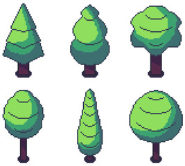 Pixel Art Tree Pack Color 2 64x64 Vector