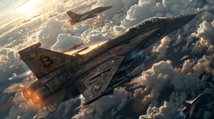 Sleek and Powerful Military Aircraft Soaring Through Dramatic Cloudy Skies - obrazy, fototapety, plakaty