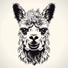 Fotobehang a black and white drawing of a llama © Violeta