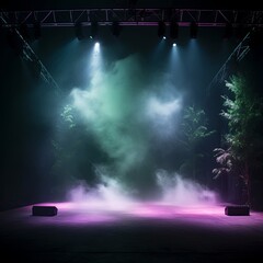 Smoky green pink purple Light Shapes in the Dark,on the empty stage