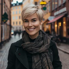 Papier Peint photo autocollant Stockholm Portrait of beautiful blonde scandinavian  woman model on the street of  Stockholm 