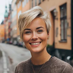 Photo sur Plexiglas Stockholm Portrait of beautiful blonde scandinavian  woman model on the street of  Stockholm 