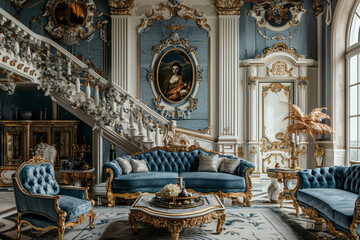 Luxurious baroque living room - obrazy, fototapety, plakaty