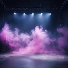 Smoky indigo pink purple Light Shapes in the Dark,on the empty stage 