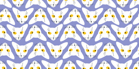 Seamless cat head pattern. Repeating texture with cute vector illustration of a abyssinian car. Elegant wrapping paper template.