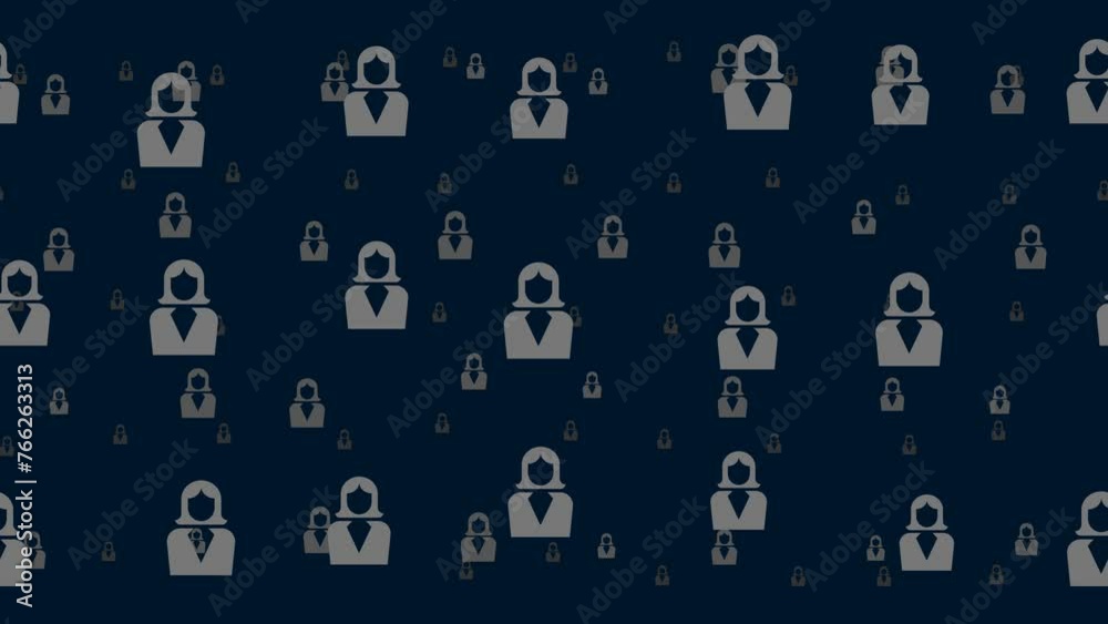 Poster business woman symbols float horizontally from left to right. parallax fly effect. floating symbols 
