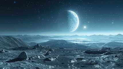 Naklejka na ściany i meble Ethereal Lunar Landscape Shrouded in Celestial Mystery and Cosmic Wonder