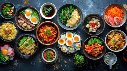 Diverse and Delightful Culinary Masterpieces:A Feast for the Senses Featuring Mouthwatering Dishes from Around the Globe - obrazy, fototapety, plakaty
