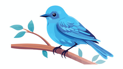 Blue bird on white background Flat vector