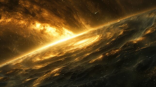 Powerful Cosmic Tempest Swirling with Fiery Eruptions and Cataclysmic Energy in the Turbulent Depths of the Universe