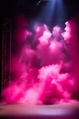 Smoky magenta pink purple Light Shapes in the Dark,on the empty stage