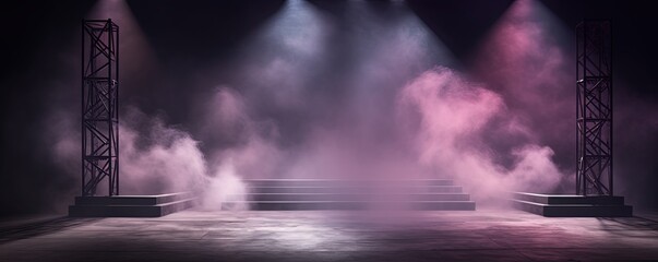 Smoky mauve Light Shapes in the Dark,on the empty stage - obrazy, fototapety, plakaty
