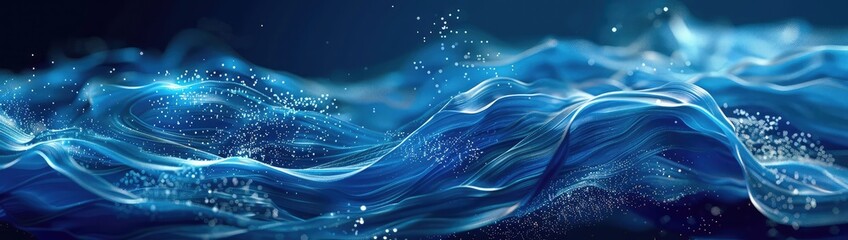 A blue abstract wave background,Abstract digital background. Space filled with polygons and dots. 3D wave. rendering.Abstract blue wave background, glowing lines texture

