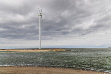 Wind turbines on edge of  national park Oosterschelde, Domburg - Vrouwenpolder, The Netherlands - 766265705