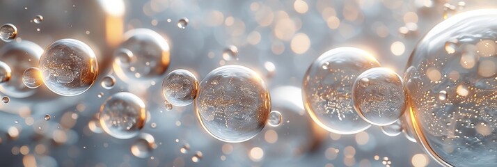 Bright Light Shining Through Group of Oil Bubbles Floating in Air Creating a Stunning Visual Effect