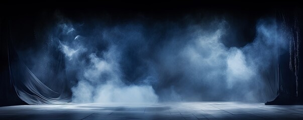 Smoky navy blue Light Shapes in the Dark,on the empty stage - obrazy, fototapety, plakaty