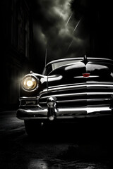 Noir Setting: Vintage Car Headlight Capturing the Shadows