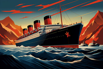 Voyage Recalled: Vintage Poster of 1930s Ocean Liner - obrazy, fototapety, plakaty