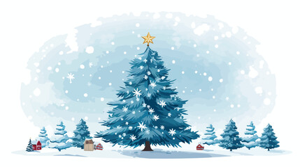 Christmas tree and snowflakes illustration isolated F