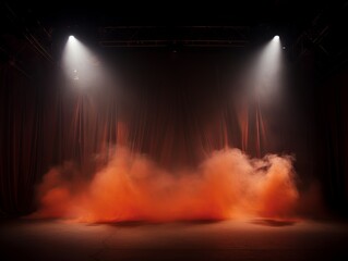 Smoky orange Light Shapes in the Dark,on the empty stage