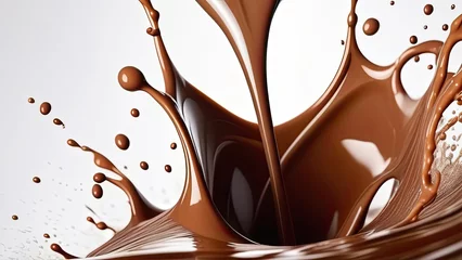 Zelfklevend Fotobehang close up of a chocolate milk splash on white background © Elena