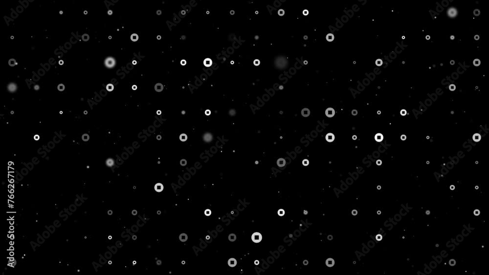 Poster template animation of evenly spaced stop media symbols of different sizes and opacity. animation of 