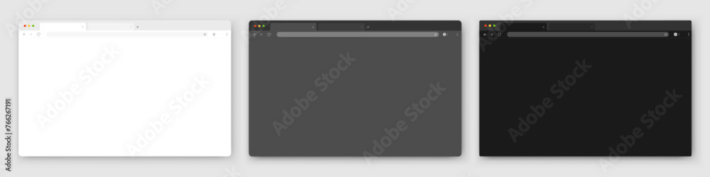 Poster browser windows. a set of realistic empty browser windows in white, gray and black with a toolbar, s