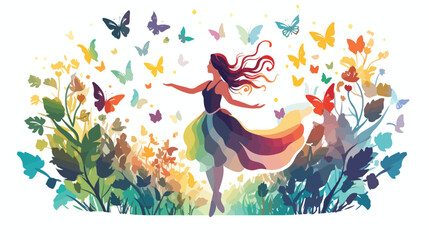 Colorful magical dancing fairy in enchanted fantasy f