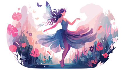 Colorful magical dancing fairy in enchanted fantasy f