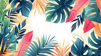 Colorful summer background with abstract illustration with jungle exotic leaves - obrazy, fototapety, plakaty