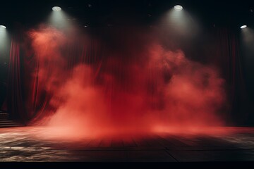 Smoky red Light Shapes in the Dark,on the empty stage