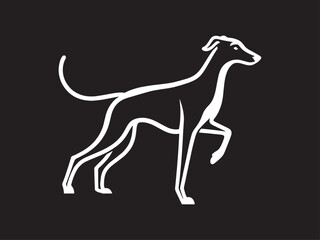 Greyhound dog. Simple vector outline illustration. White on black. modern icon, logo, emblem