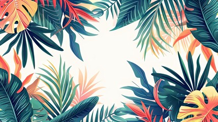 Colorful summer background with abstract illustration with jungle exotic leaves