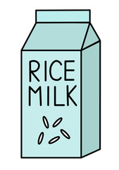 Vegan Rice Milk. Box Carton packaging. Vector flat illustration.