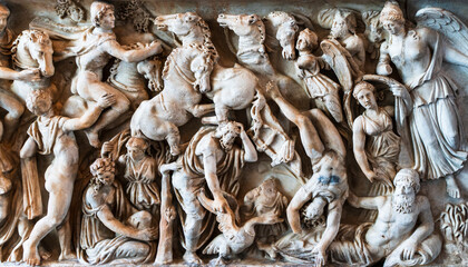 Bas-relief of ancient Greece. Horizontal Photo. High quality photo