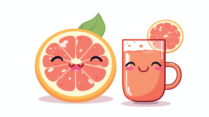 Cute Grapefruit with glass of juice. Vector hand draw