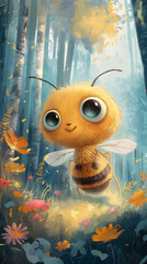 Adorable Bee Character in Sunlit Forest Clearing