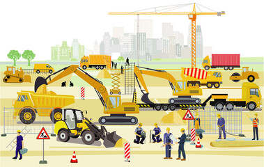 Handwerker und Bauarbeiter auf der Grossbaustelle,  illustration - 766268901