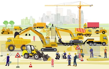 Foto op Plexiglas Handwerker und Bauarbeiter auf der Grossbaustelle,  illustration © scusi
