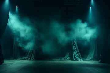 Smoky turquoise Light Shapes in the Dark,on the empty stage