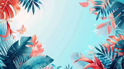 Colorful summer background with abstract illustration with jungle exotic leaves