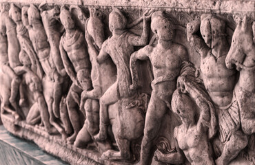 Bas-relief of ancient Greece. Horizontal Photo. High quality photo