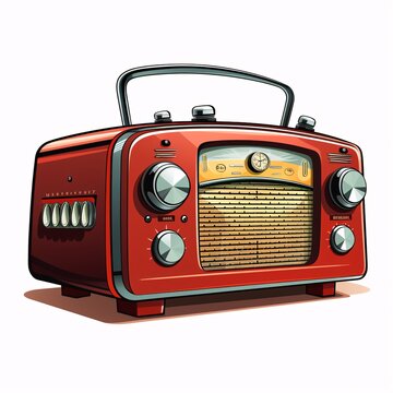 a red radio with knobs and dials