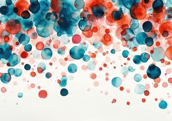 Abstract Polka Dot Watercolor Painting with Red, Blue and White Dots on White Background